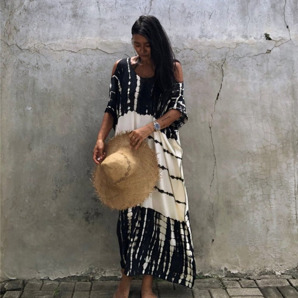 New Boho Tie Dye Kimono Maxi MuMu Tunic Dress Beach Cover-Up Womens - Picture 2 of 11